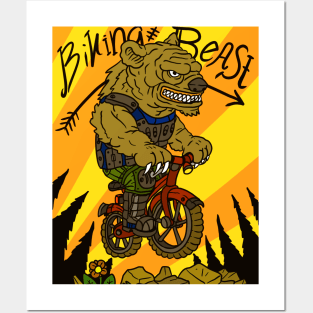 biking bear. mountain biker beast. action sports. Posters and Art